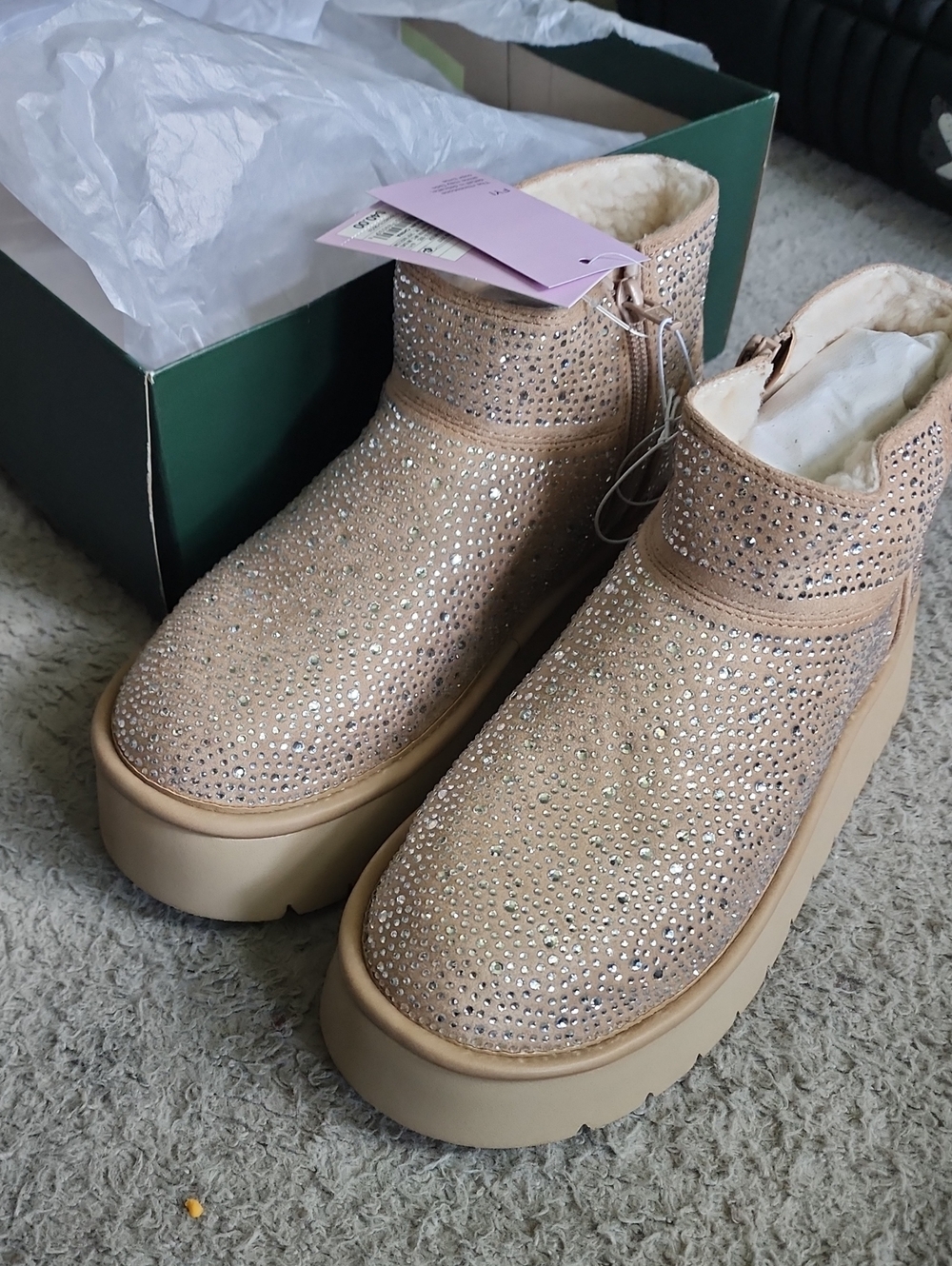 wild fable Beige Crystal-Embellished Platform Ankle Boots